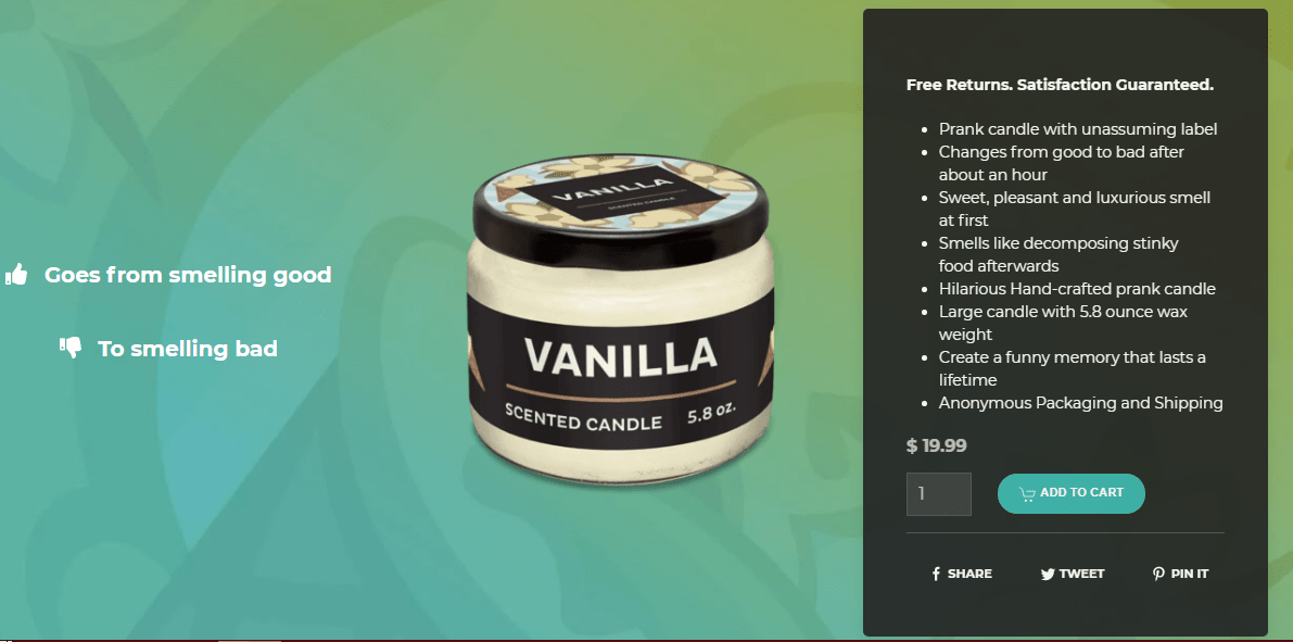 Vanilla scented candles at Prank Candles store