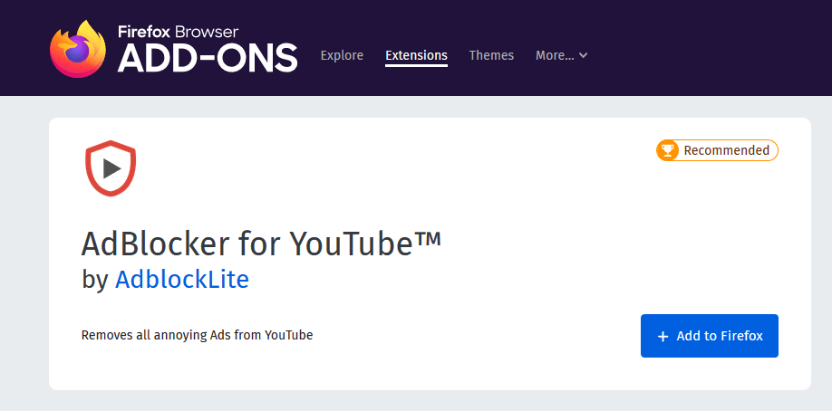 Adblocker for Youtube- Adblock Lite for Firefox browser