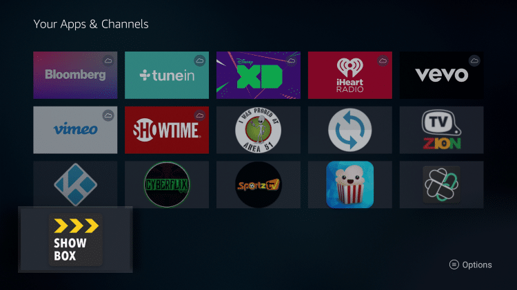 Your app& games > Showbox> amazon firestick