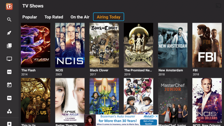 Tea TV categories on Firestick