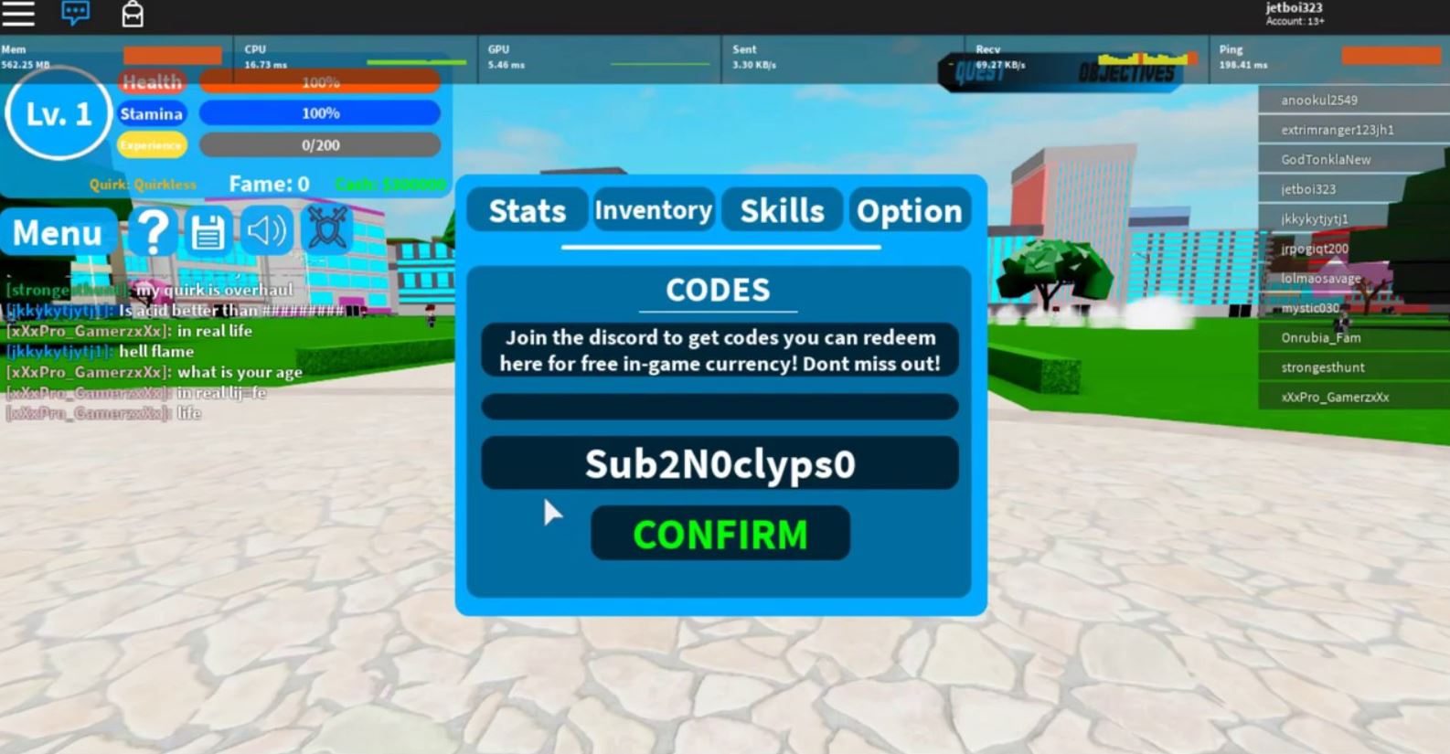 Boku No Roblox Codes