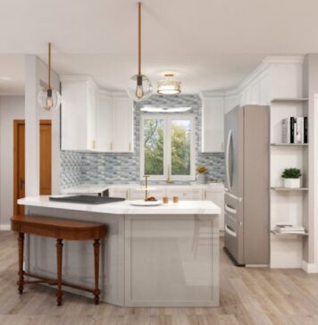 Is It a Good Idea to Create a Curved Kitchen Island? white and brown wooden kitchen island