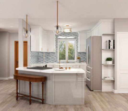 Is It a Good Idea to Create a Curved Kitchen Island? white and brown wooden kitchen island