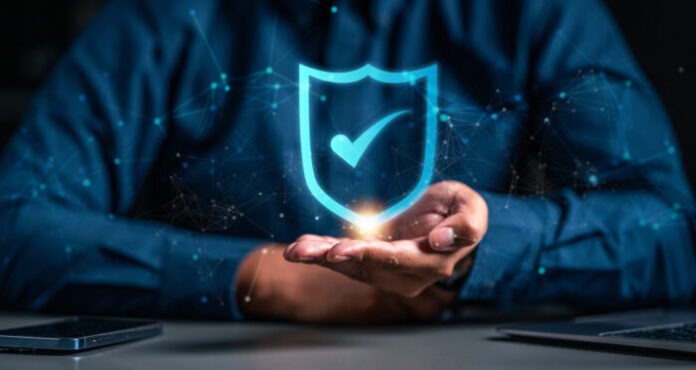 on hand show shield and check mark is center show, it mean protect your life and asset when retire.
