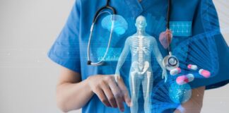 The nursing response to the genetics revolution A person holding a tablet with a skeleton Description automatically generated